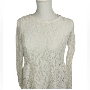 LC Lauren Conrad Cream Lace Raglan Sheer Long Sleeve Blouses Size XS